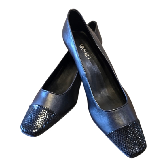 Vaneli Rickie Black Nappa Snakeskin Leather Heels 9.5 - Picture 1 of 11